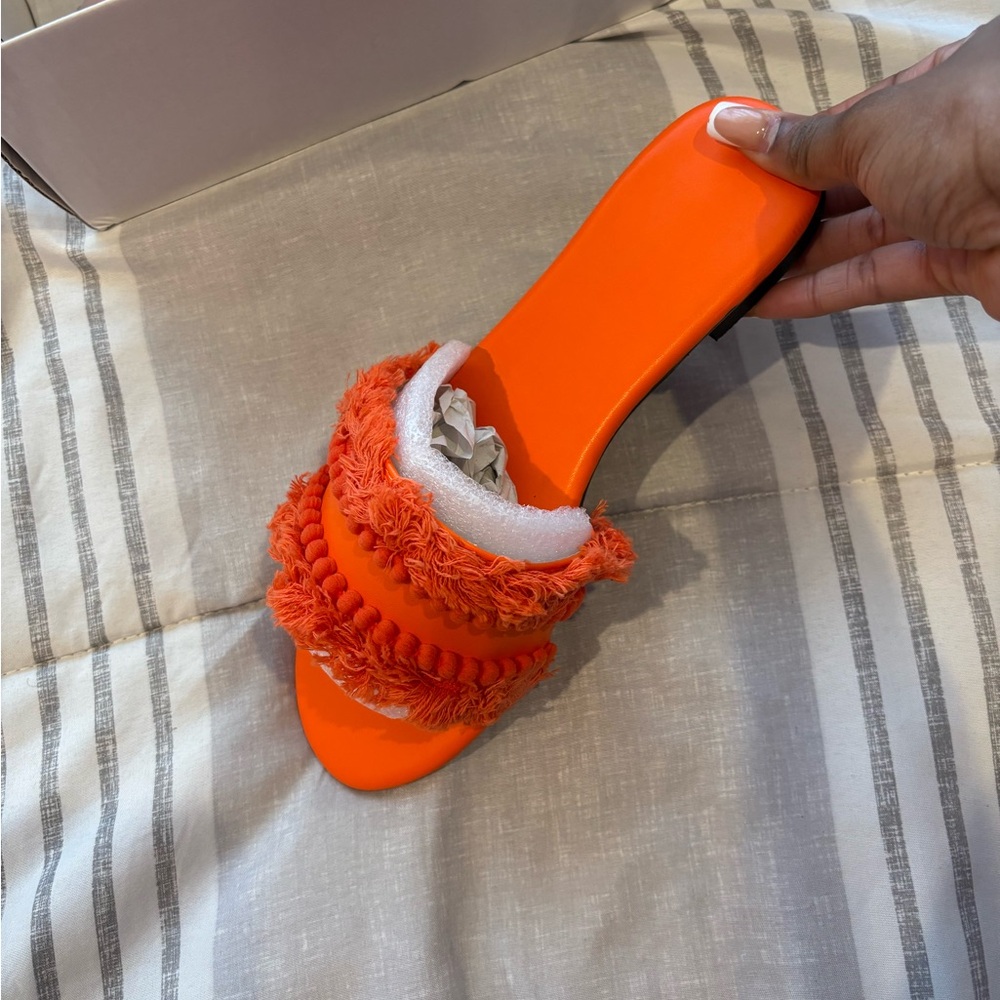 SHEIN Vibrant Orange Textured Mules